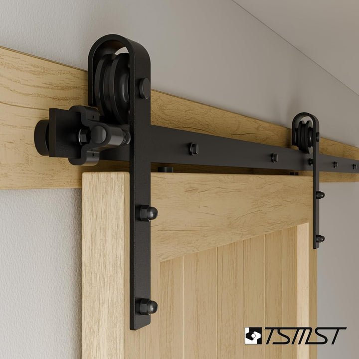 TSMST TSMST 5,5 Fuss Schiebe-Scheunentor-Hardware-Kit, robustes Holz-Schiebetür-Schienen-Kit für 48