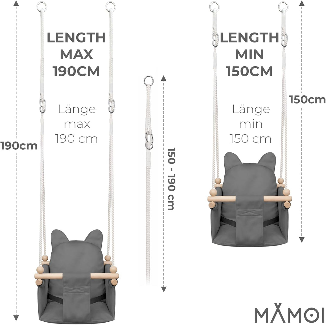 MAMOI® Babyschaukel Kinderschaukel Holz + SICHERHEITSGURT, Schaukel für Kinder Garten Indoor Outdoor
