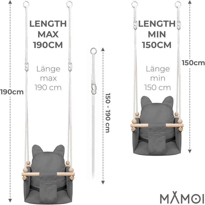 MAMOI® Babyschaukel Kinderschaukel Holz + SICHERHEITSGURT, Schaukel für Kinder Garten Indoor Outdoor