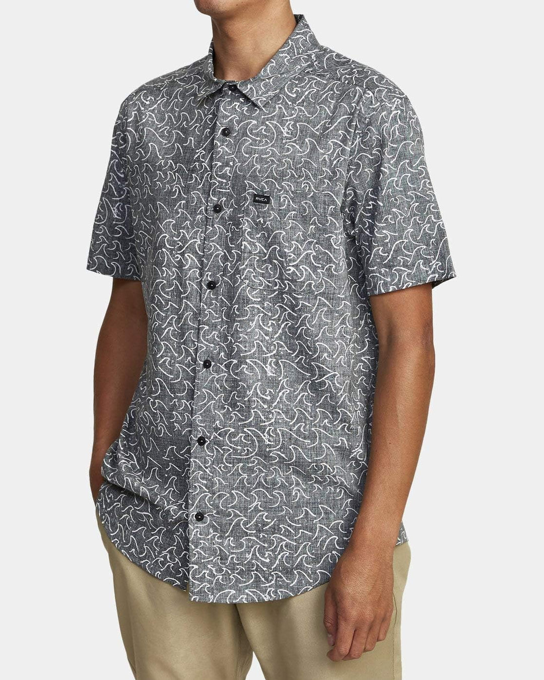 RVCA Herren Hemd Oblow Waves Buttondown, Grösse XL, Schwarz