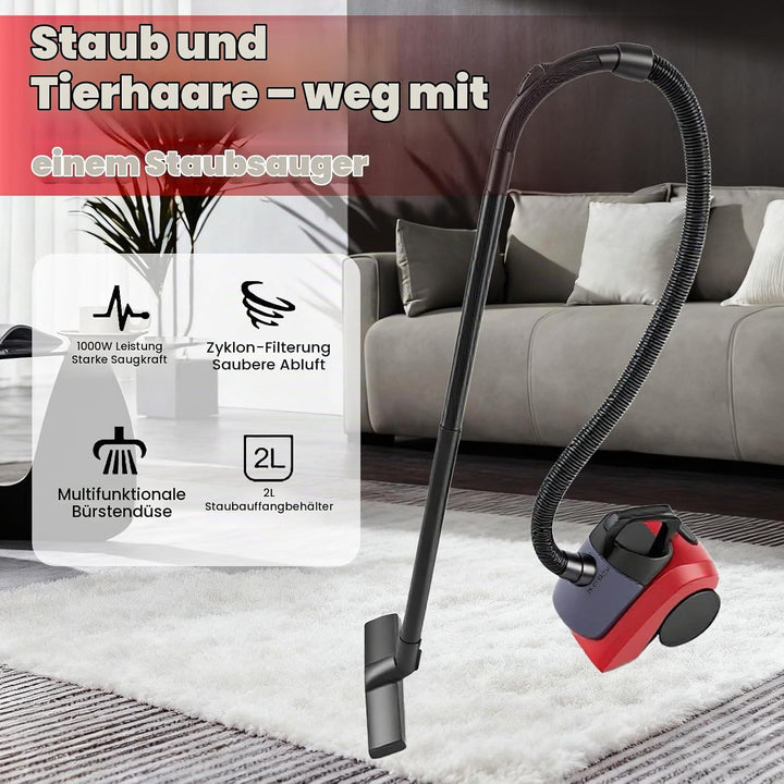 Staubsauger Beutelloser, kompakter &amp; leiser Bodenstaubsauger für Teppich - &amp; Hartböden, 1000W, Soft-