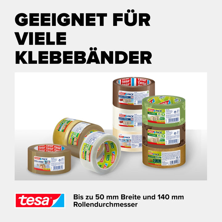 Tesapack Strong und Handabroller im Set mit 1 Rolle geräuscharmem Paketklebeband - Braun - 66 m x 50