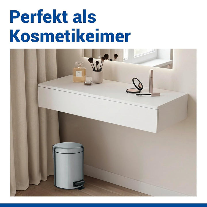 WENKO Kosmetik Treteimer Leman, 3 Liter, Bad-Mülleimer mit Anti-Fingerprint-Beschichtung, Beutelhalt