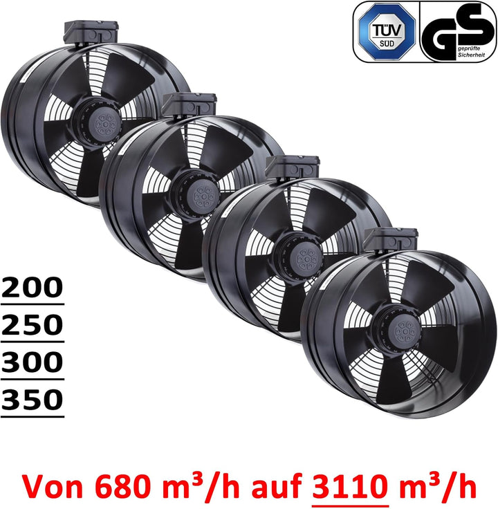 BORAX Power Axial Turbo Rohrventilator Zu-Abluft Rohrlüfter Axiallüfter Gebläse Axialventilator 200m