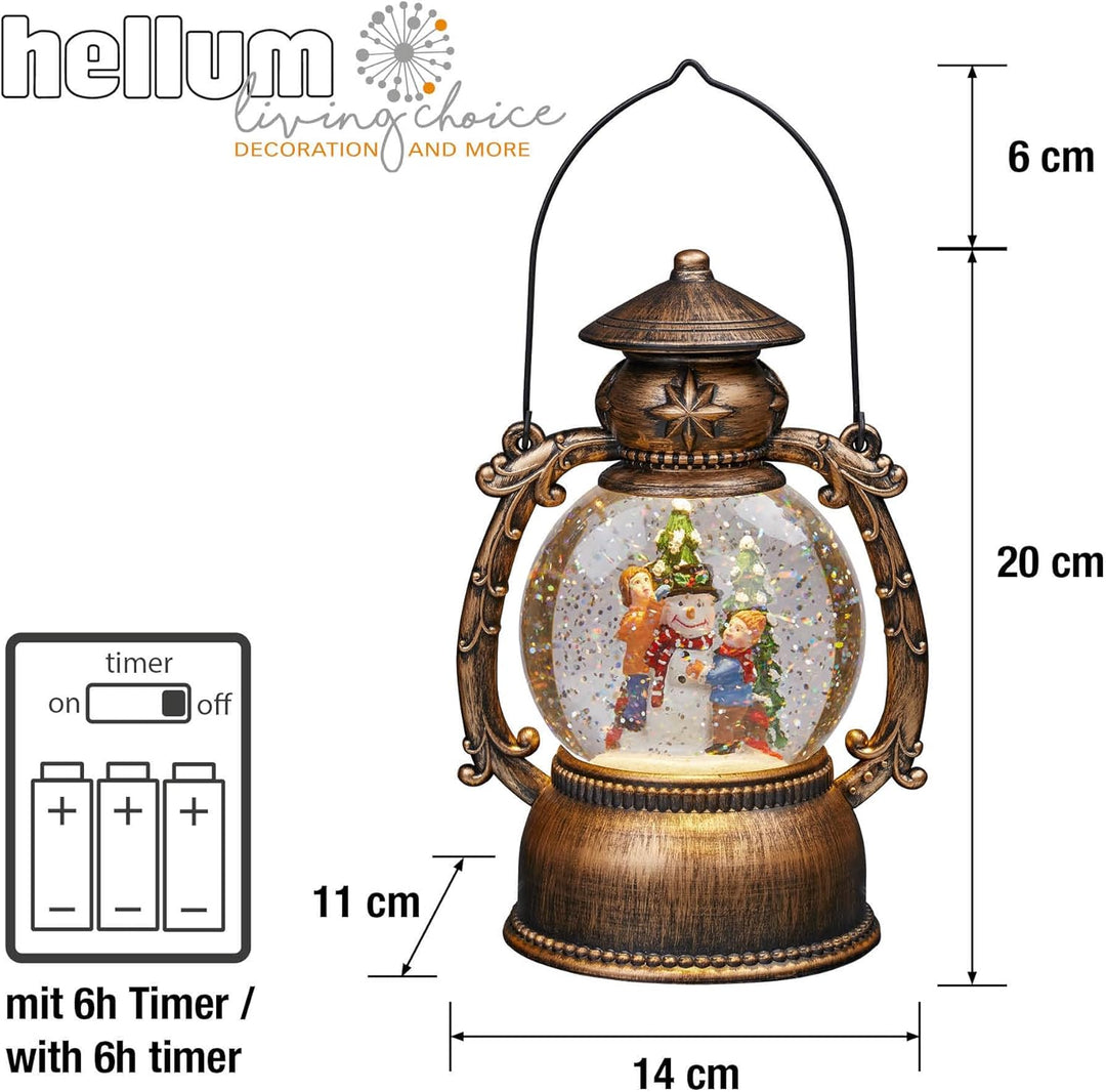 Hellum LED Laterne, Schneekugel Weihnachten mit Schneemann Motiv, 14x20cm leuchtende Weihnachtslater