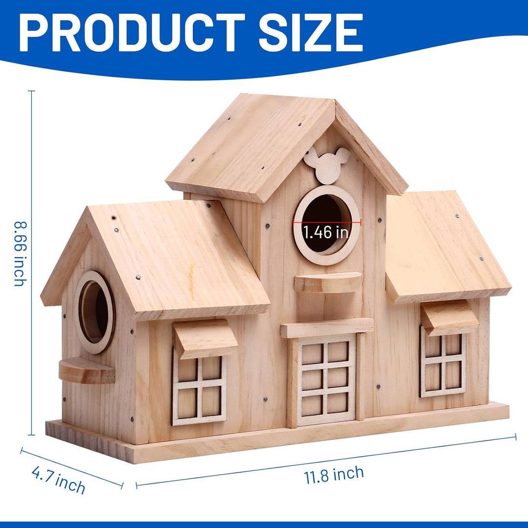 Deko-Vogelhaus aus Holz, Kiefer natur, Design mit doppeltem Eingang