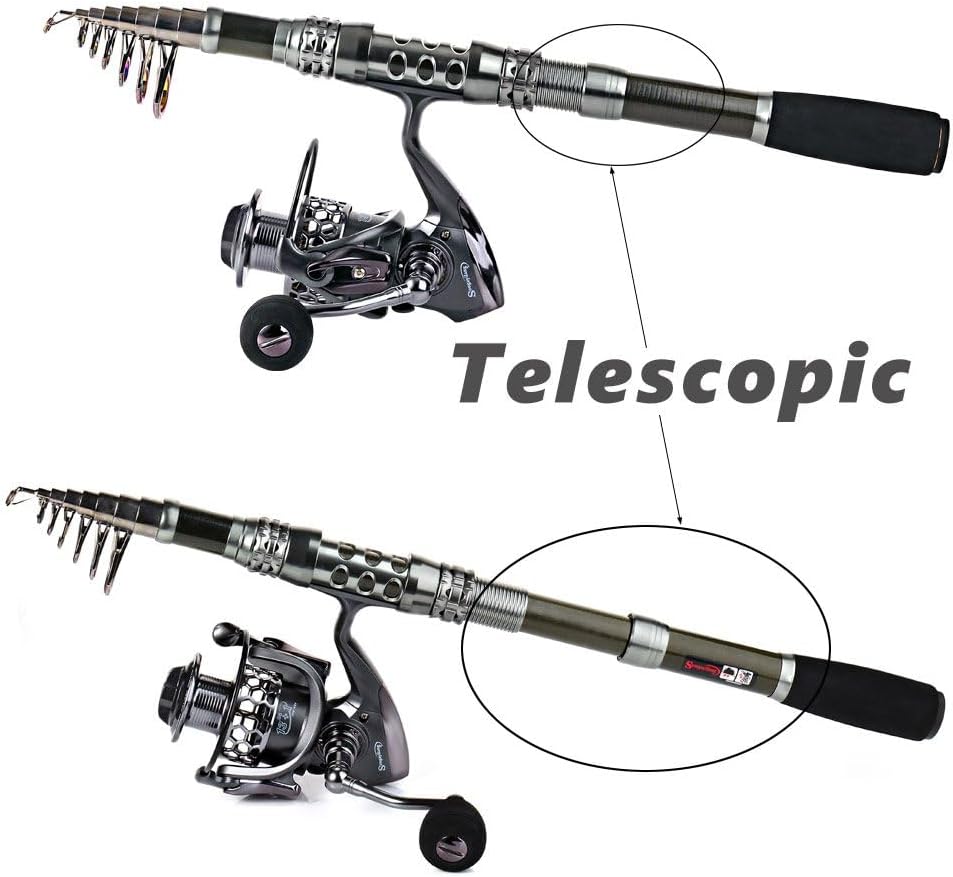 Sougayilang Spinning Angelrute und Spule Combos Tragbare Teleskop-Angelrute Spinnrollen für Reisen S