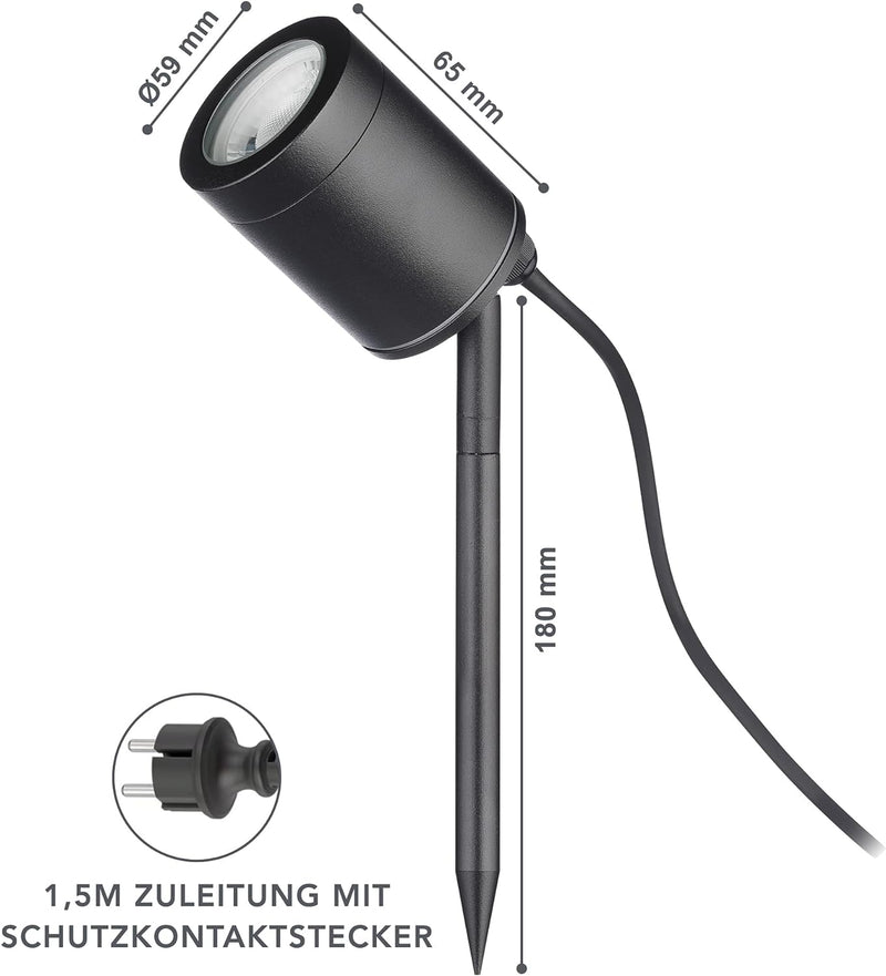 lambado® Moderne Gartenleuchte mit Erdspiess inkl. LED 5W warmweiss dimmbar - Schwarze Gartenstrahle