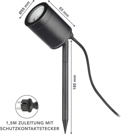 lambado® Kompakte Gartenleuchte mit Erdspiess inkl. LED 5W neutralweiss dimmbar - Schwarze Gartenstr