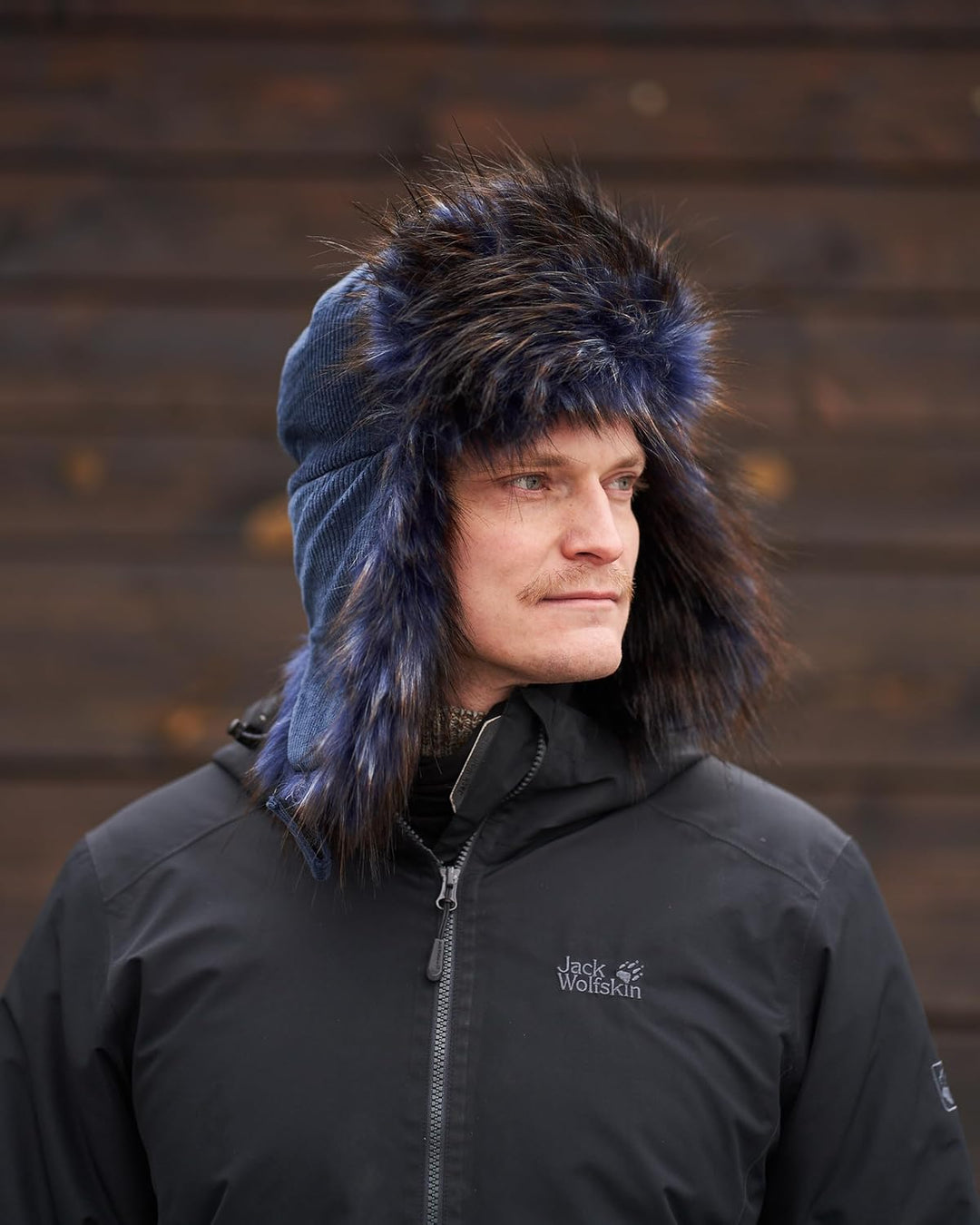 Futrzane Trappermütze aus Cord - Ushanka Herren - Fell Mütze mit Ohrenklappen S Marineblau - Marineb