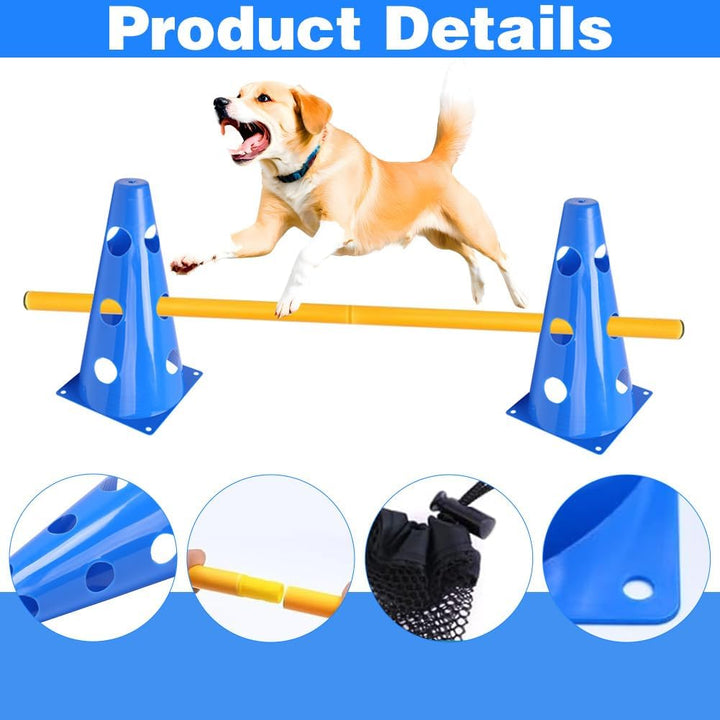 Sports Steckhürdenset 10 Kegel + 5 Stangen, 23cm Höhe, 80cm Länge, Koordinationstraining für Kinder,