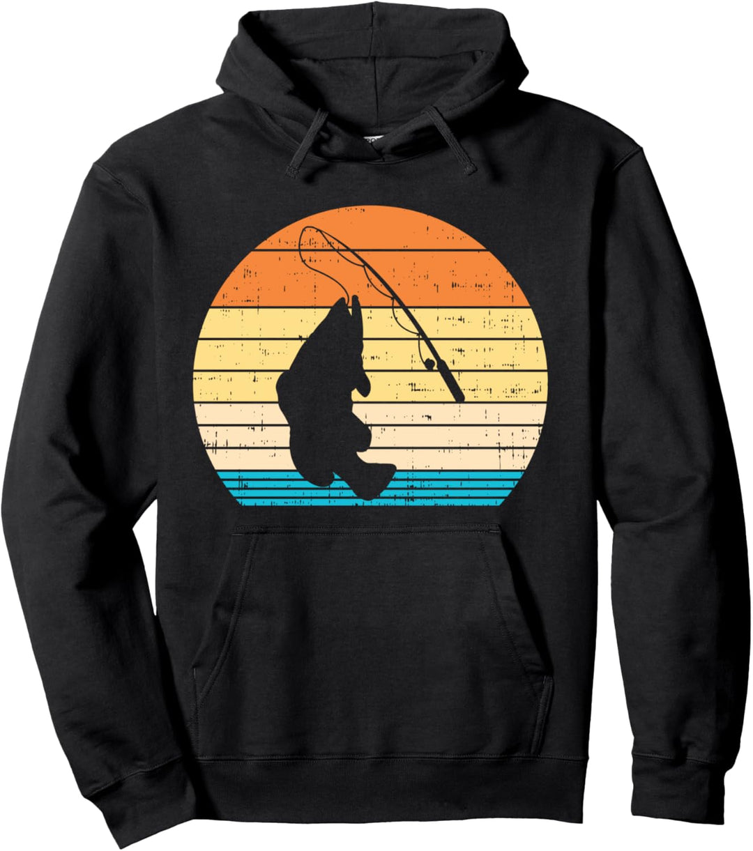 Bass Fish Fishing Rod Retro Fishing Fisherman Angler Gift Pullover Hoodie