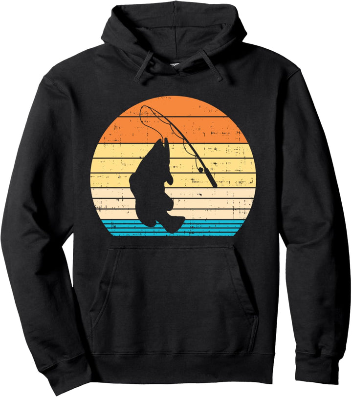 Bass Fish Fishing Rod Retro Fishing Fisherman Angler Gift Pullover Hoodie