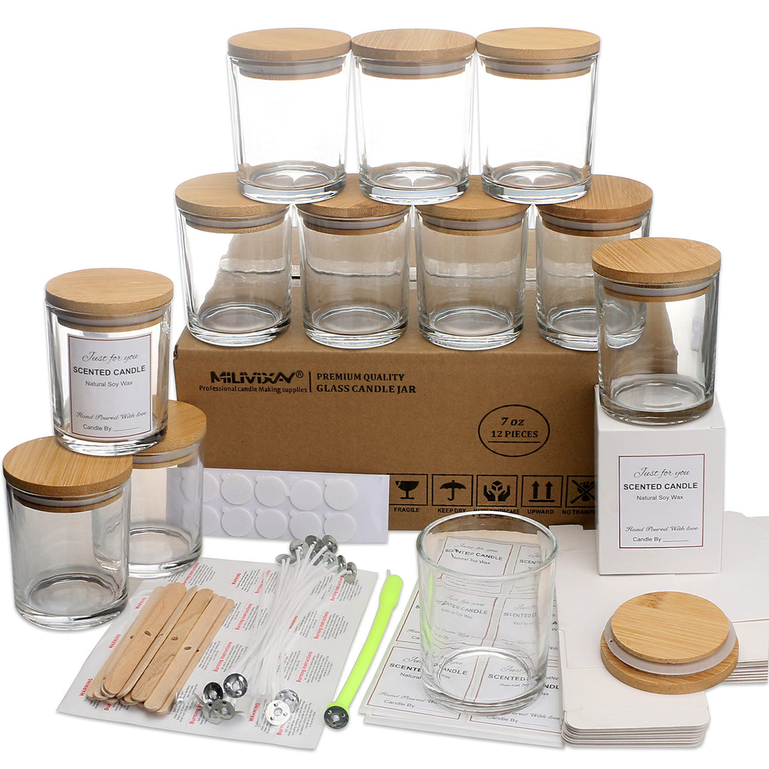 MILIVIXAY Klare Kerzengläser aus Glas mit Deckeln und Kerzenherstellungs-Sets, leere Kerzengläser im