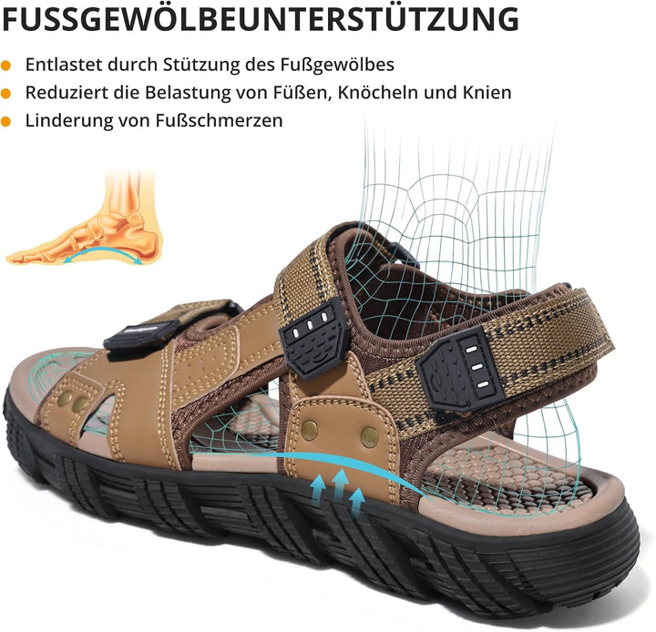 OutPro Herren Wandersandalen Sport Sandalen Wasserdichte Bequeme Ledersandalen Sandale verstellbare
