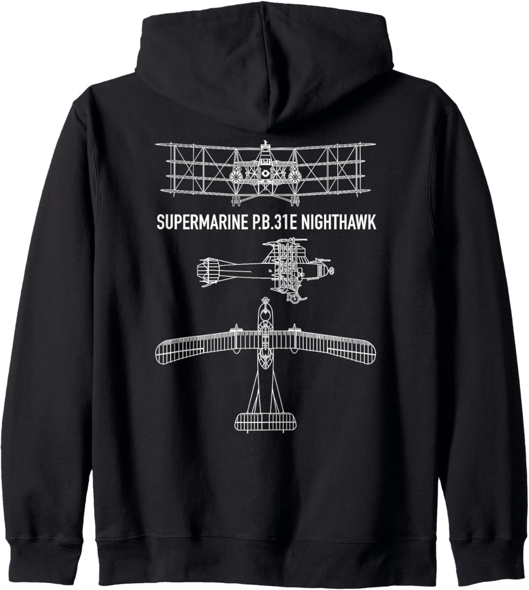 Supermarine Nighthawk P.B.31E WW1 Quadraplane Blueprint Plan Kapuzenjacke