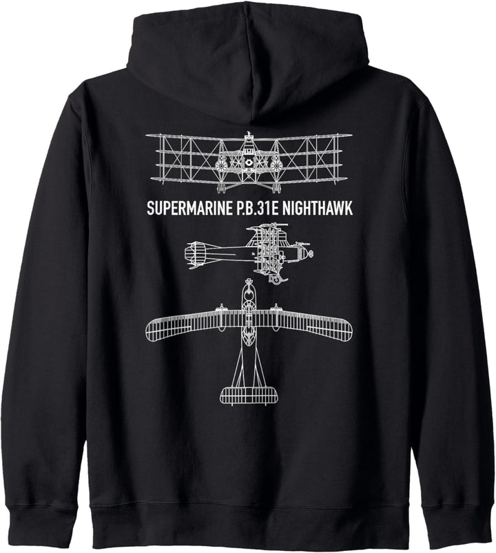 Supermarine Nighthawk P.B.31E WW1 Quadraplane Blueprint Plan Kapuzenjacke