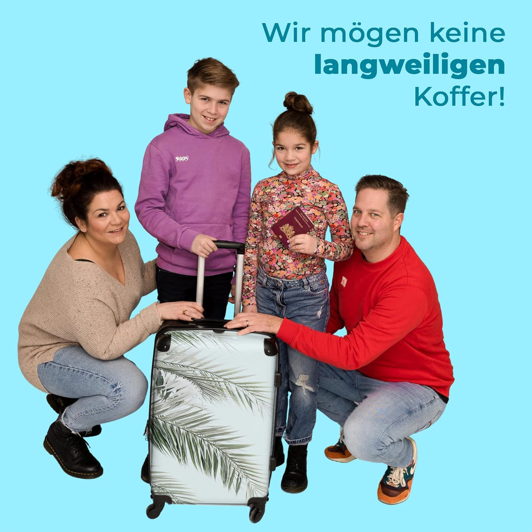 Koffer gross Trolley Rollkoffer Reisekoffer mit 4 Rollen Fotokoffer - Pflanze - Grün - Natur - Blau