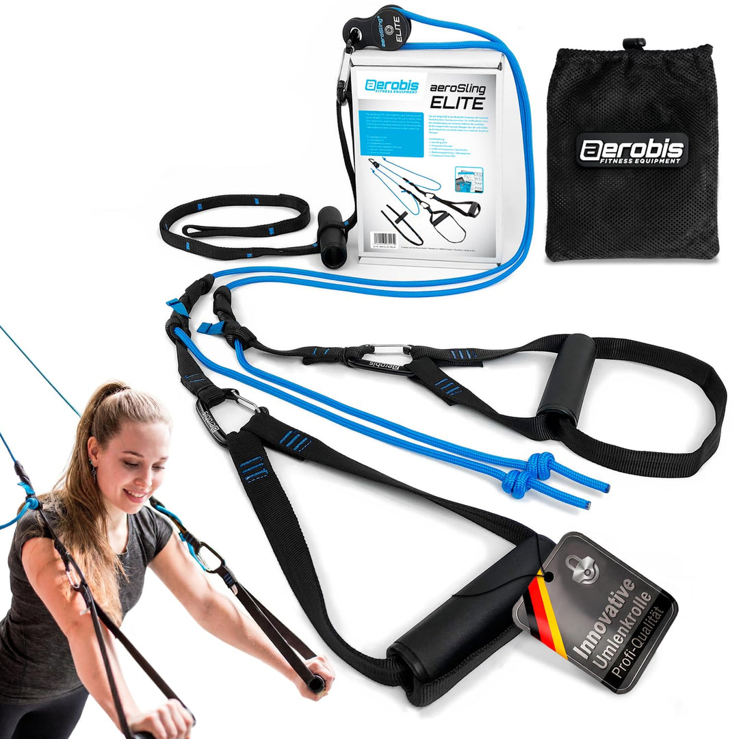 aerobis® aeroSling Elite Schlingentrainer | Sling Trainer Ganzkörpertraining mit Umlenkrolle, Türank