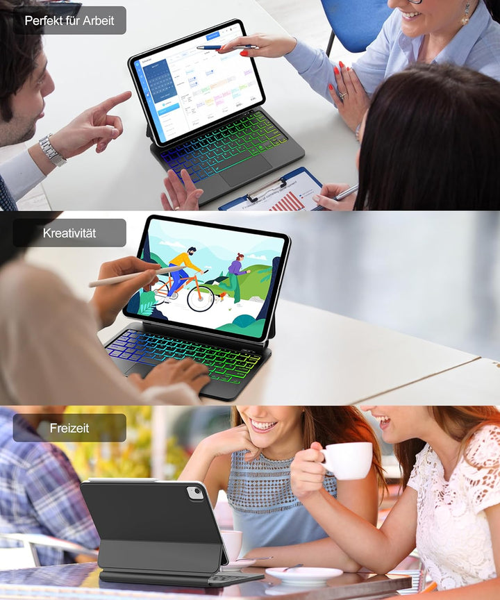 JADEMALL Magic Keyboard für iPad Air 11“ (M3 2025/M2 2024) – Mit 7-Farben RGB Beleuchtung, Präzision