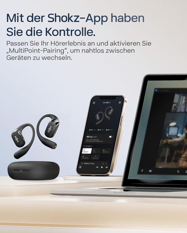 SHOKZ OpenFit 2+ Neu Open-Ear-Kopfhörer, Dolby Audio Ohrbügel-Ohrhörer, 48 Std. Spielzeit, IP55 wass