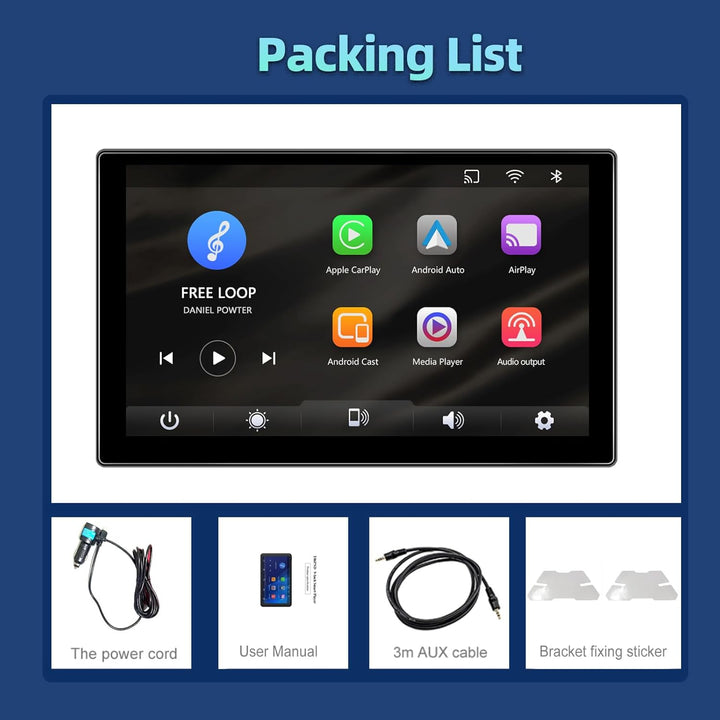 Podofo Wireless CarPlay Android Auto Tragbares Autoradio 9 Zoll IPS Touchscreen Autoradio Kabelloses
