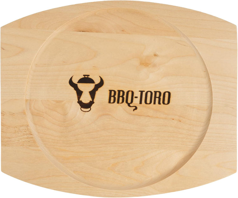 BBQ-Toro Gusseisen Servierpfännchen mit Holzunterlage (2 Stück) | Ø 22 cm - rund | bereits eingebran