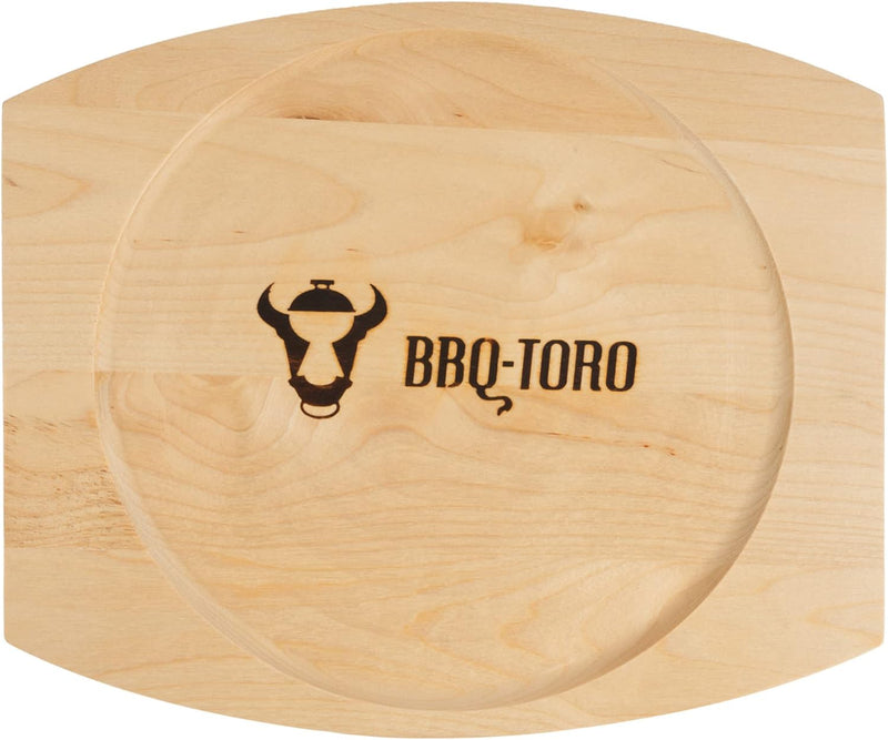 BBQ-Toro Gusseisen Servierpfännchen mit Holzunterlage (1 Stück) | Ø 22 cm - rund | bereits eingebran