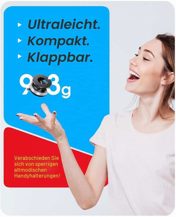 Magnetische Handyhalterung fürs Auto – Silber, mit Nano-Gel Saugnapf, 360° Verstellbar &amp; Faltbar, ko