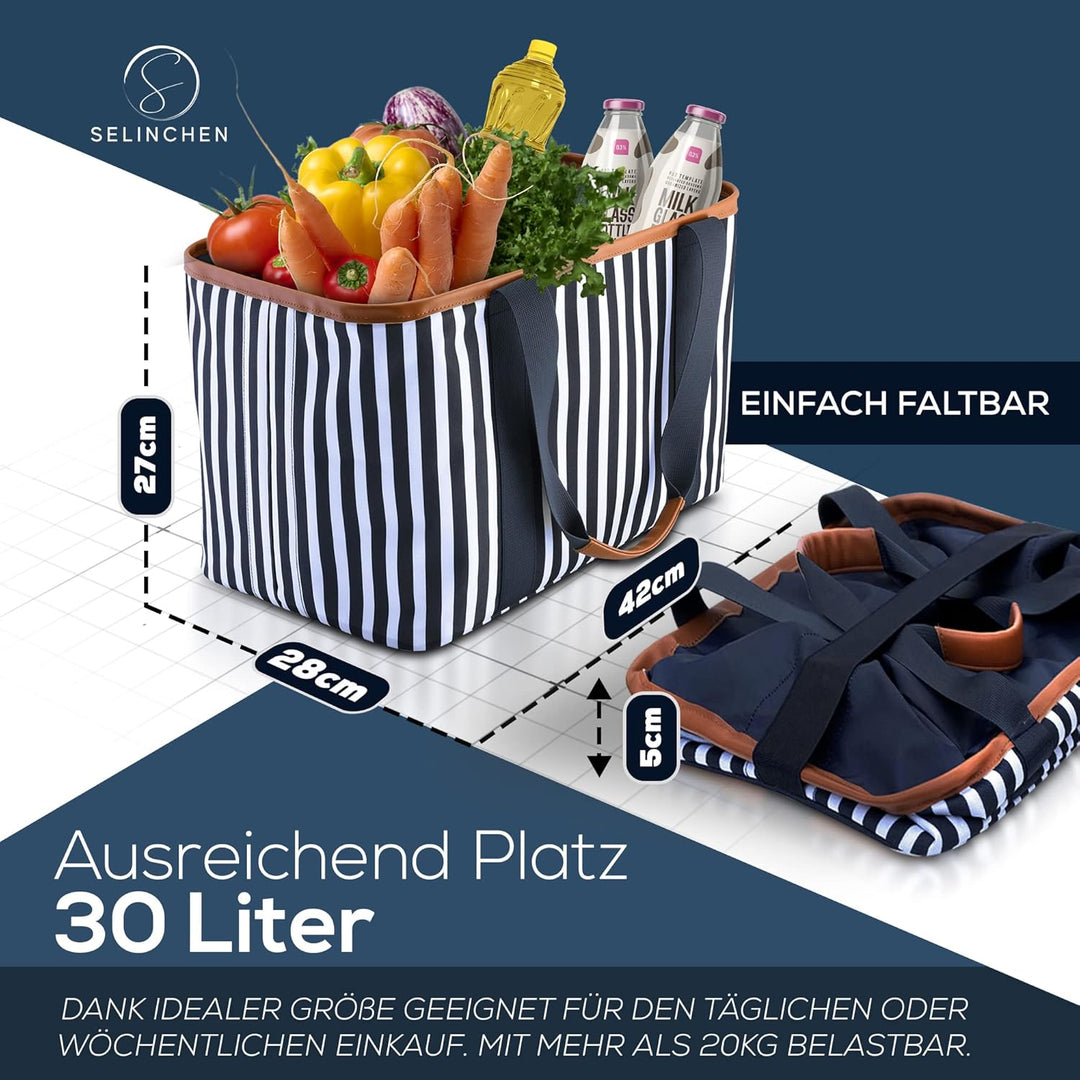 Selinchen® - Premium Einkaufskorb | Hochwertige Einkaufstasche faltbar und mit PU-Ledergriff | Ideal