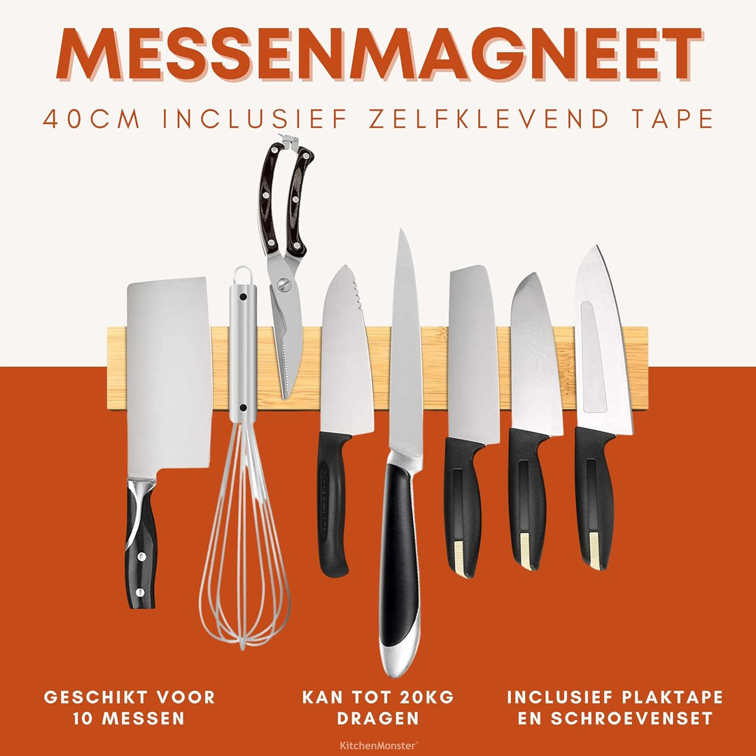 KitchenMonster® Magnetleiste Messer 40 cm - Messerhalter Magnetisch Inclusive Klebeband Tape (3M) un