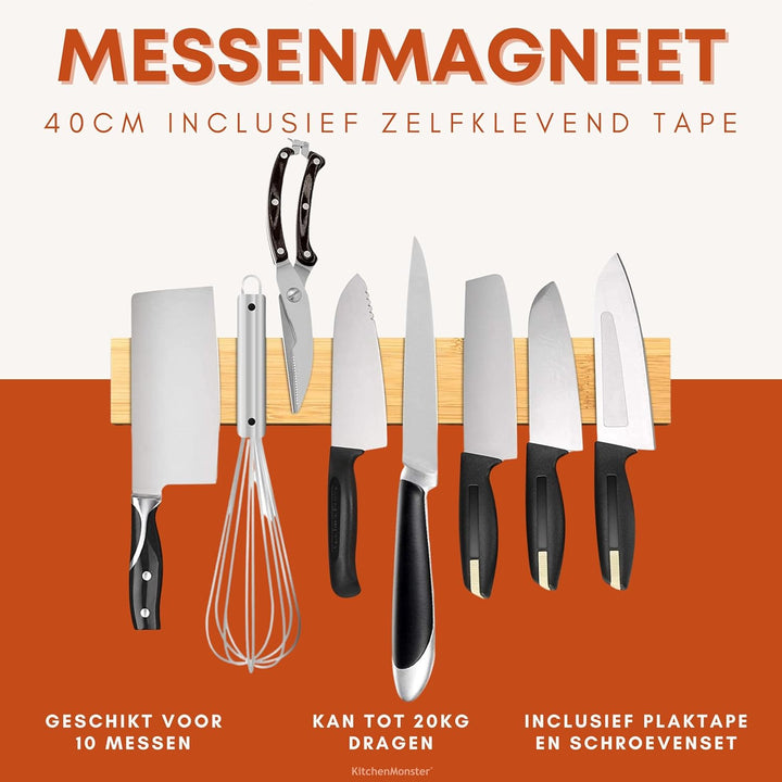 KitchenMonster® Magnetleiste Messer 40 cm - Messerhalter Magnetisch Inclusive Klebeband Tape (3M) un