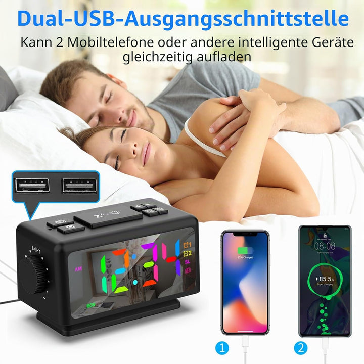 ThreeH Digitaler Wecker FM Radio Bunte Wecker Nachttisch Digitaluhr für Kinder Jugendliche Helligkei