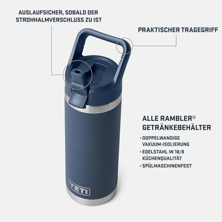 YETI Rambler 18 oz (532 ml) C Flasche Mit Farblich Abgestimmtem Trinkhalmdeckel - Charcoal, Charcoal