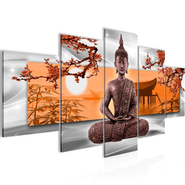 Runa Art Wandbilder Buddha Feng Shui 5 Teilig Bild auf Vlies Leinwand Deko Wohnzimmer Schlafzimmer K