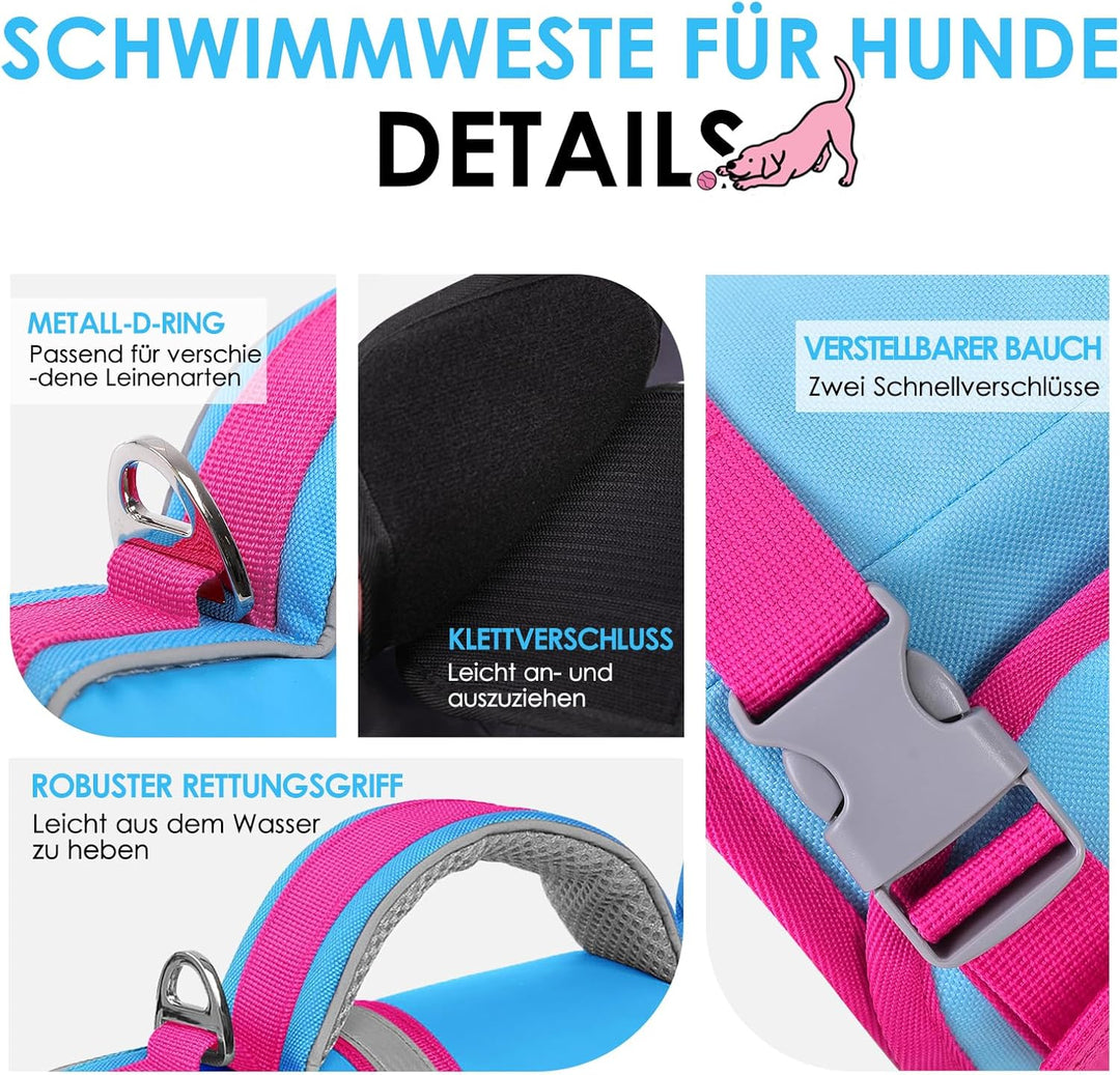 AOFITEE Schwimmweste Hund XS, Verstellbar Hundeschwimmweste Hai, Hoher Auftrieb Klein Hunde Schwimmw