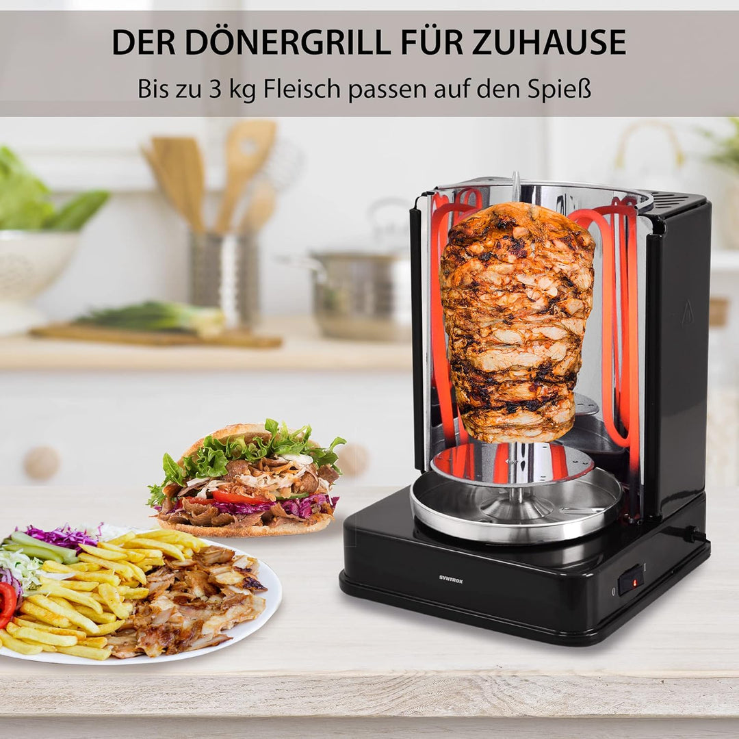 Syntrox Kitchen Chef ROQ Gyrosgrill 1400W Dönergrill Schaschlikgrill Hähnchengrill Rotisserie Fischg