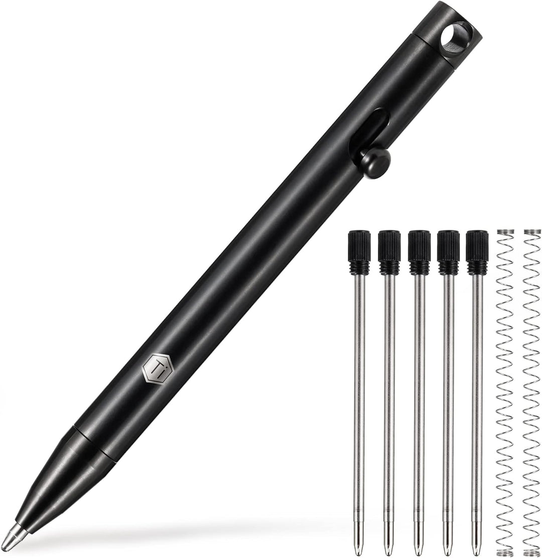 KeyUnity KP00 EDC Kugelschreiber Bolt Action Titan, Hochwertig Stift mit Minen, Taschenkugelschreibe