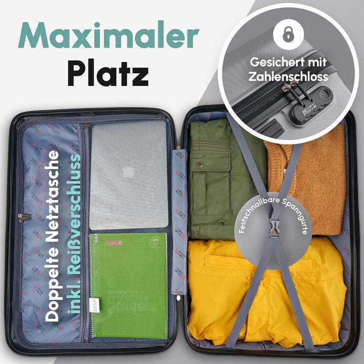 ABS Hartschalenkoffer - Ergonomisch &amp; Sicher - Trolley Koffer Set 3-teilig mit 360° Rädern, Zahlen-S