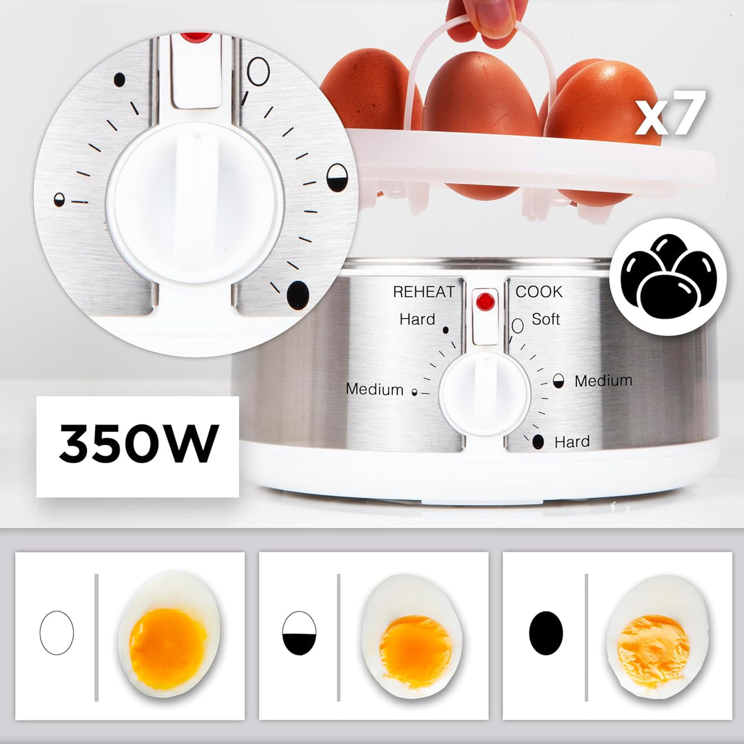 Duronic EB35 Eierkocher, für 1 bis 7 Eier | Härtegradeinstellung und Timer, Eier auf 2 verschiedene