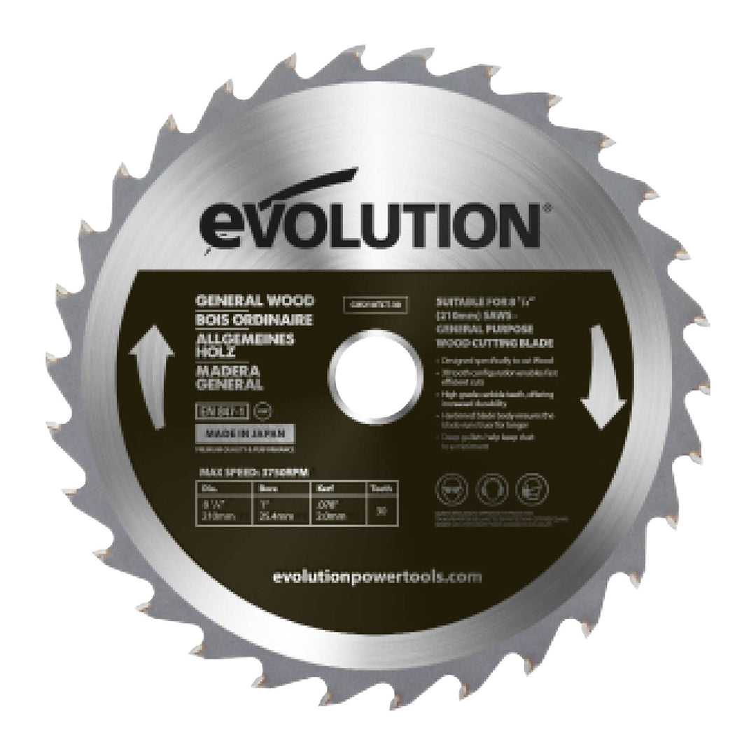 Evolution GW210TCT-30 - 210mm - Holzsägeblatt - Hartmetallbestückte 30-Zahn-Konfiguration ermöglicht