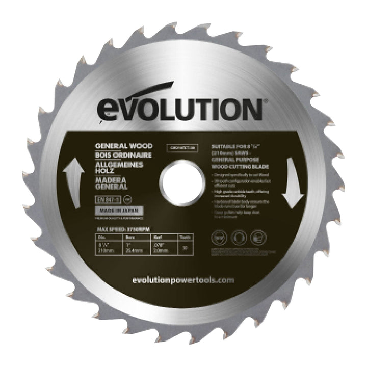 Evolution GW210TCT-30 - 210mm - Holzsägeblatt - Hartmetallbestückte 30-Zahn-Konfiguration ermöglicht