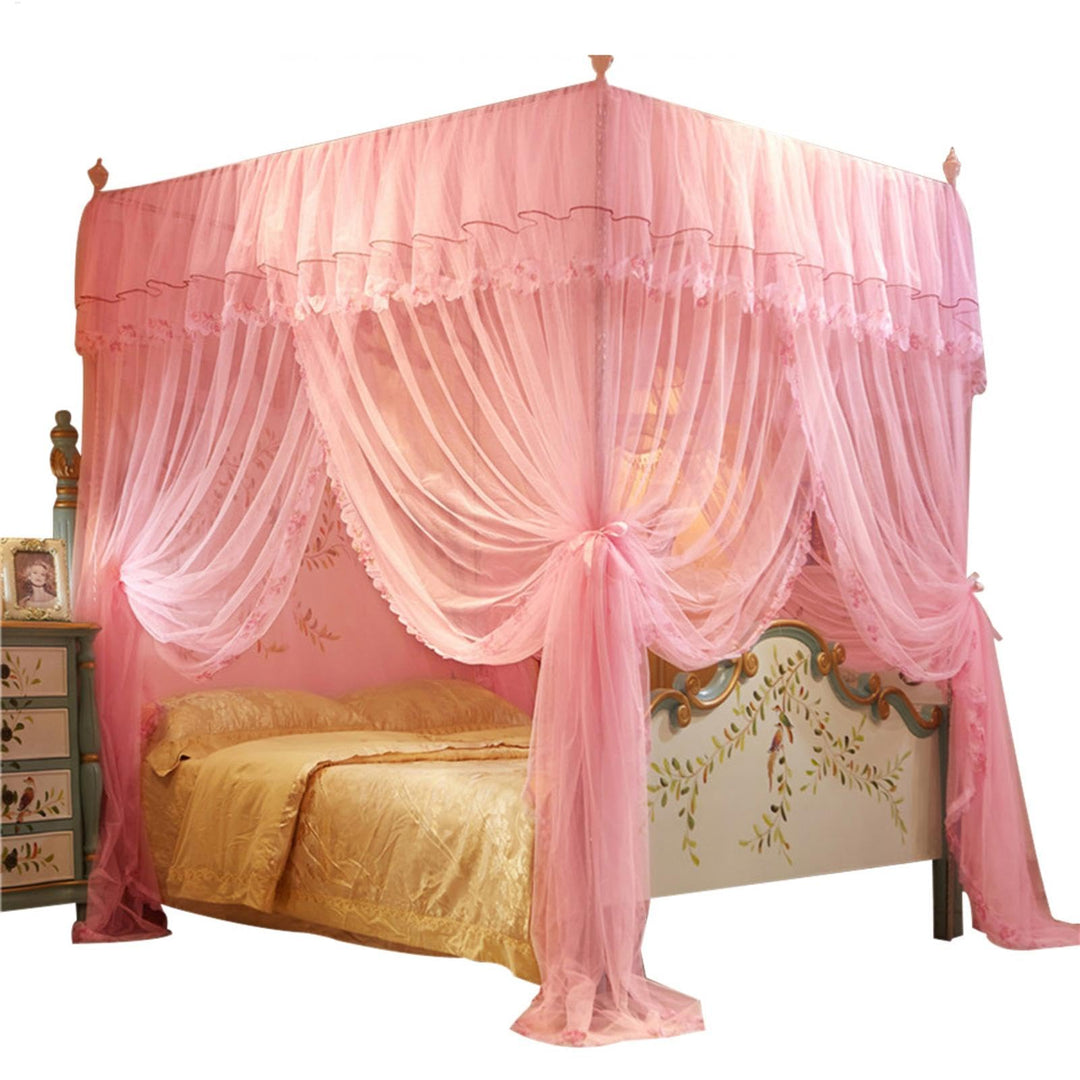 Betthimmel-Vorhang mit 4 Ecken, 200 x 150 x 150 cm, Baldachin-Netz für Bett, Prinzessinnen-Bettzelt,