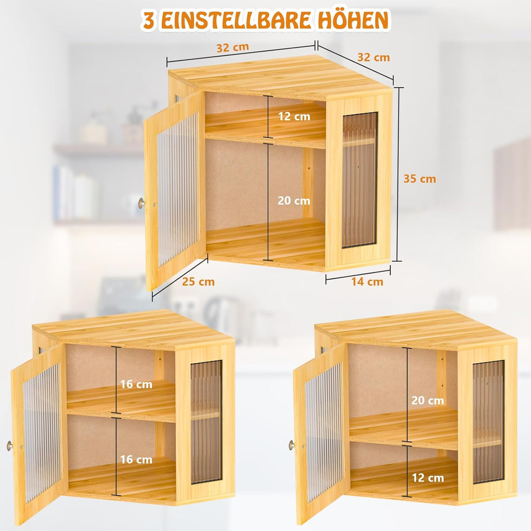 Brotkasten Ecke Bambus Eckbrotkasten Brotaufbewahrungsbox mit 2 Etagen, Holz Brotbehälter Brotaufbew