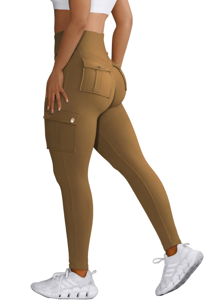 Nuofengkudu Damen High Waist Sporthose Leggings mit Taschen S Y-kamel, S Y-kamel
