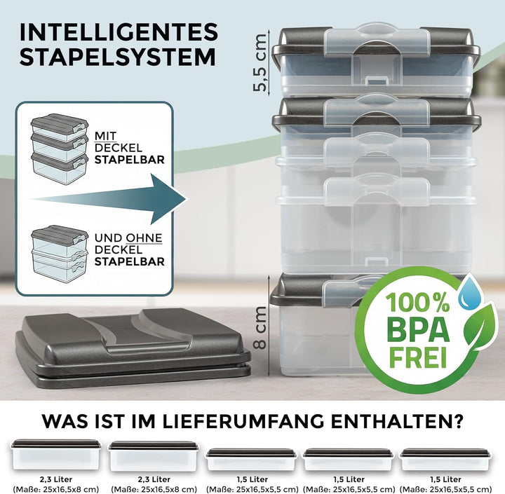 Hausfelder Aufschnittbox Organizer Set - stapelbar mit Deckel – Kühlschrank Wurstbox Aufschnittdosen