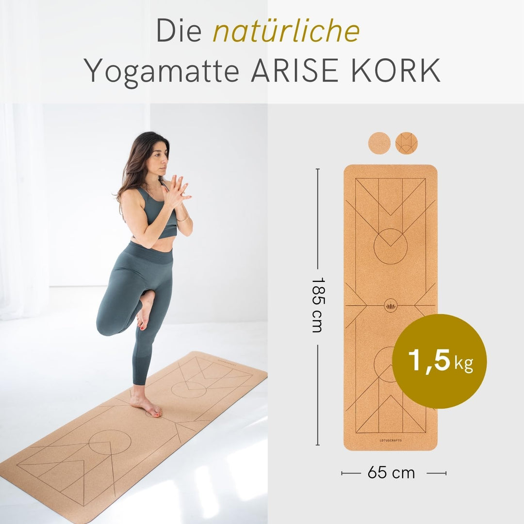 Lotuscrafts Yogamatte ARISE CORK - Rutschfeste Sweat Proof Oberfläche - 100% Recycelbare Materialien
