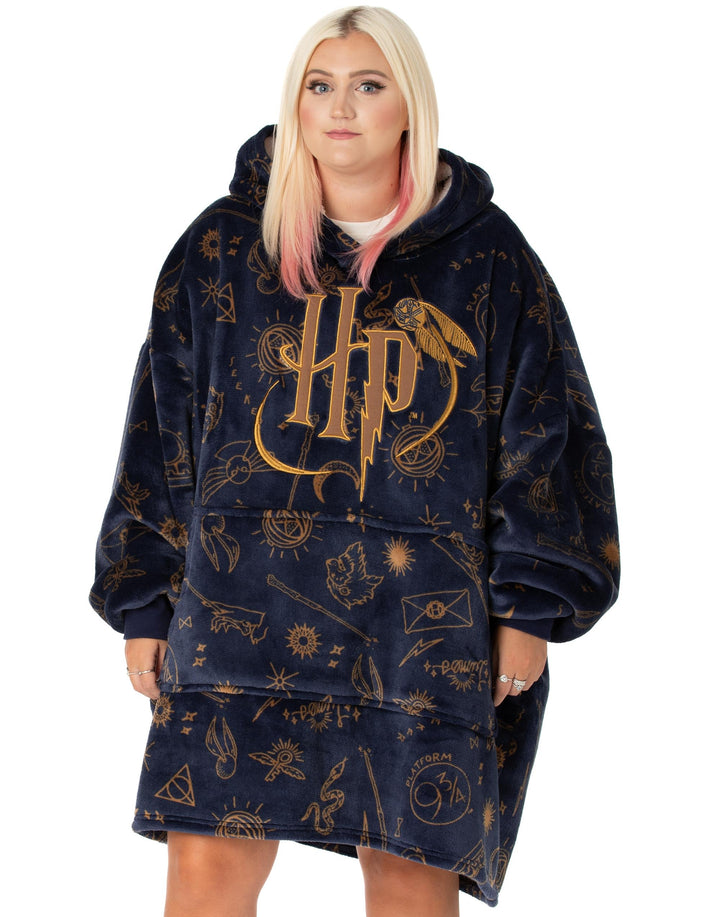 Harry Potter Vuddie Übergrosser Decken-Hoodie für Männer und Frauen, Symbole und Logo, Flauschiger F