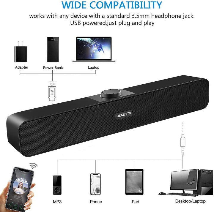 Computer Lautsprecher, 2.0 USB 3W*2 Verdrahtet Angetrieben mit 2 Membranen Verdrahtet Soundbar mit S