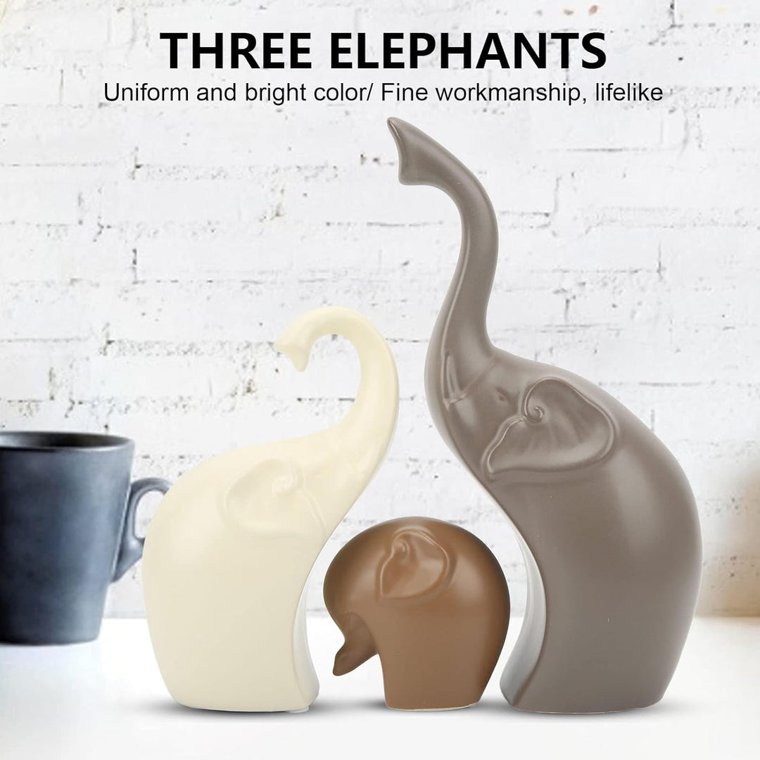 3 Stück Keramik Elefanten Figur Deko, 23cm Helle Farbe Moderner Stil Porzellan Elefant Statue, Feng